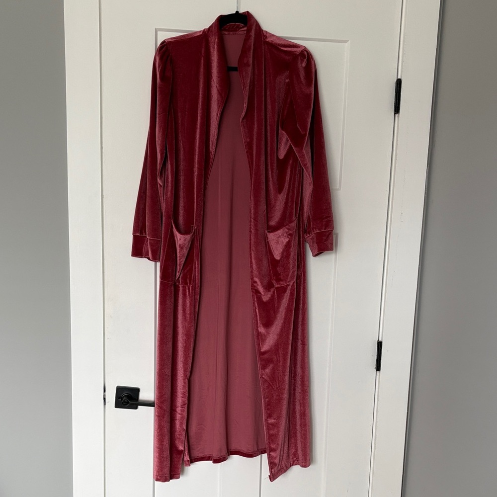 Elegant Velvet Long Duster- Pink